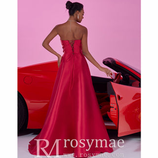 red prom dress with leg slit