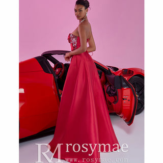 red prom dress with leg slit