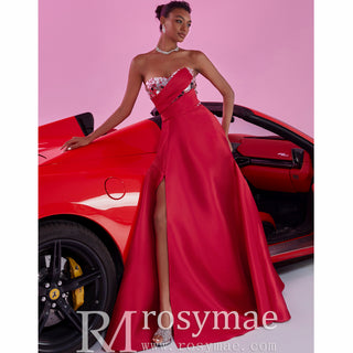 red prom dress with leg slit