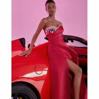 red prom dress with leg slit