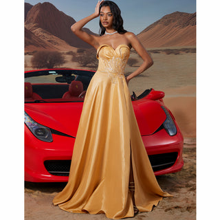 Gold Long Formal Gown Prom Dress