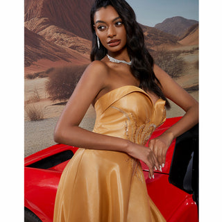 Gold Long Formal Gown Prom Dress