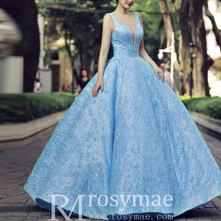 Sky Blue V Neck Quince Dress Quinceanera Gown
