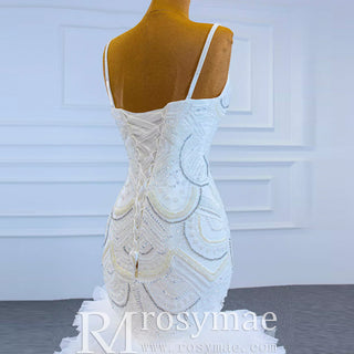 Unique V-neck Trumpet Wedding Dress with Spaghetti Strap