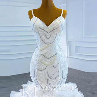 Unique V-neck Trumpet Wedding Dress with Spaghetti Strap