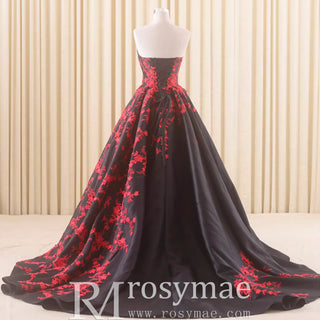 Satin Prom Dress Ball Gown V-Neck Cathedral Train With Lace