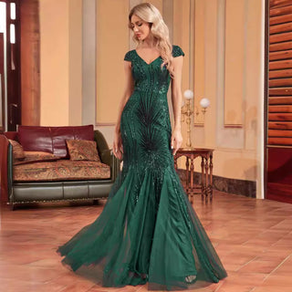 Sequins Mermaid Formal Evening Gown V-neck Prom Dress