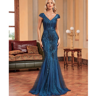 Sequins Mermaid Formal Evening Gown V-neck Prom Dress