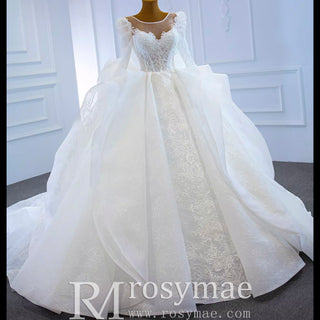 Vintage Long Sleeve Ball Gown Wedding Dress Princess Bridal Gown