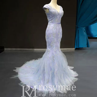 Latest Beading Sequined Wedding Dress V-Neck Vintage Mermaid Bridal Gown