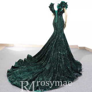 Sparkly Sequin Prom Dress Mermaid V Neck Evening Gown