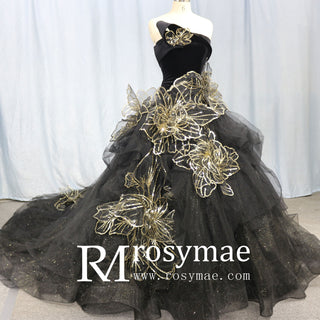 Black-bride-dress-with-gold-flower