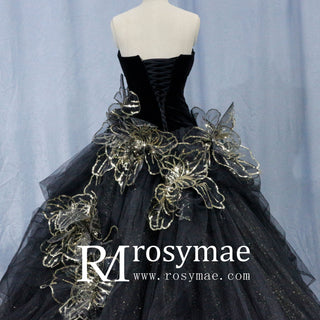 Black-wedding-gown-with-gold-flower