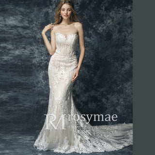 Luxury Strapless Sweetheart Mermaid Lace Wedding Dress
