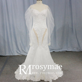 Off-The-Shoulder-Beading-Lantern-Sleeve-Lace-Wedding-Dresses