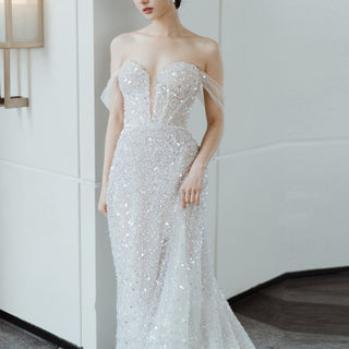 Sequin Off The Shoulder Formal Dress Bridal Wedding Gown