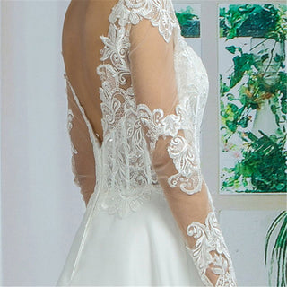 Sheer Long Sleeve V-neck & Back Bridal Gown Wedding Dress