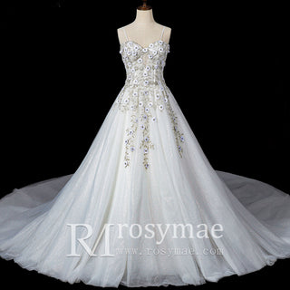 Spaghetti Strap Lace Tulle Ball Gown Wedding Dress Bridal Gown
