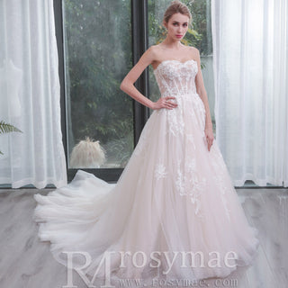Strapless-A-Line-Beaded-Lace-Tulle-Wedding-Gowns