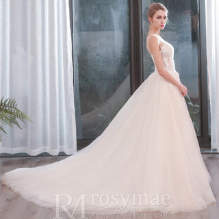 Tulle-V-Neck-A-Line-Bridal-Wedding-Dress