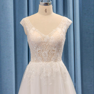 Lightweight Tulle and Lace Sheer Bodice A-line Wedding Dress