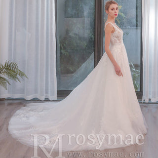 V-Neck-Ball-Gown-Layered-Tulle-Wedding-Gown