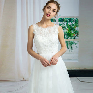 Wedding Dress Sheer Lace Neckline Romantic A-line Bridal Gowns