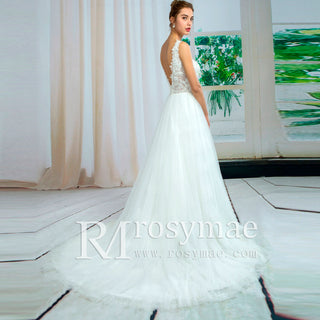 Wedding Dress Sheer Lace Neckline Romantic A-line Bridal Gowns