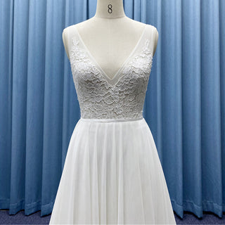 Tank Top Floral Lace Chiffon A-line Ruched Bridal Wedding Dress