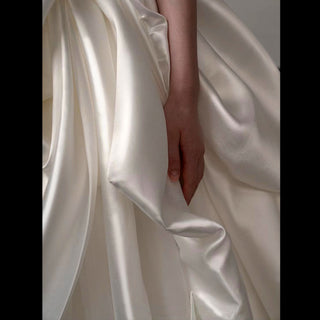 Asymmetrical Satin Draped Wedding Dress Bridal Puff Ball Gown