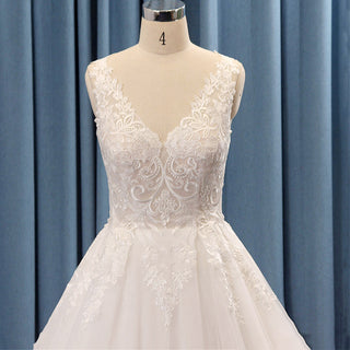 Timeless V-neck Lace and Tulle Ballgown Wedding Dress High Back