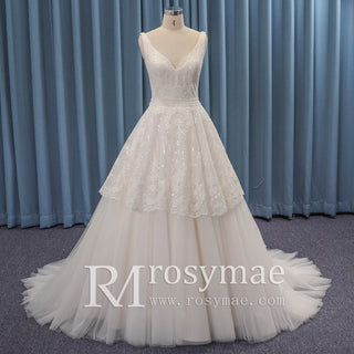 Timeless Ball Gown Multi V-neck Tulle Wedding Dress Tank Sleeve
