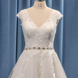 Elegant Double V Tulle Lace Ballgown Bridal Wedding Dresses