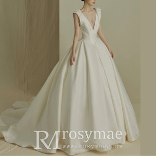A-line Wedding Dresses with Double Deep V-neck for Brides