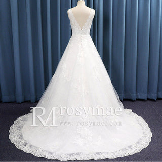 Elegant Double V Lace A-line Bridal Gowns Wedding Dresses