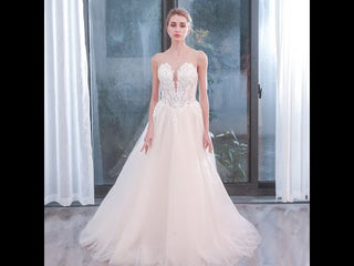 Heavy Beading A Line Wedding Dress With Illusion Sweetheart