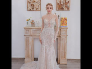 Mermaid Lace Wedding Dresses with High Neck Long Sleeves