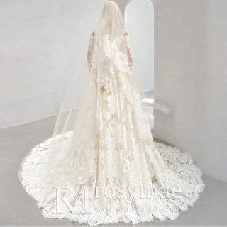 Long Sleeve Off Shoulder A-line Lace Bridal Gown Wedding Dress