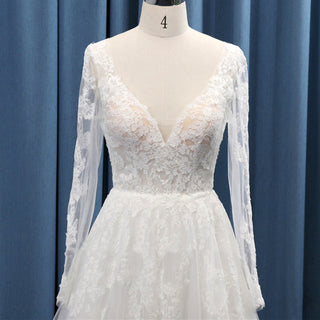 Open Back Bridal Gown Wedding Dress A-line with Long Sleeve