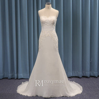 Strapless Simple Mermaid Wedding Dress with Sheer Lace Wrap