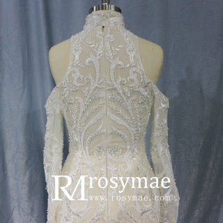 Vintage O Neck Full Sleeve Wedding Dress Illusion Lace Custom Made Bridal Gown