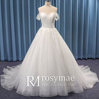 Off Shoulder Sweetheart Sparkly Puffy Ball Gown Bridal Wedding Dress