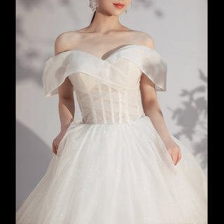 Sheer Bodice A-line Wedding Dresses with Off the Shoulder