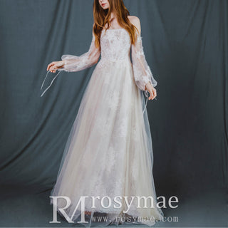 Off Shoulder Long Sleeve Boho Wedding Dress Bridal Gown