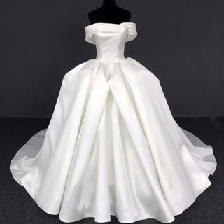 Off-Shoulder Ruched Satin Wedding Dresses and Bridal Gowns