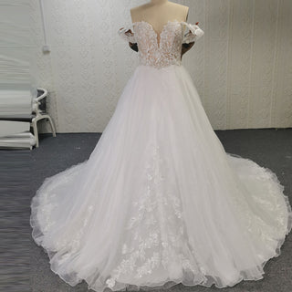 Off Shoulder Sparkly Tulle Ballgown A-Line Wedding Dresses