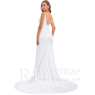 V-Back Stretch Mermaid Sleek Wedding Dress Bridal Gown for Bride