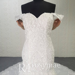 Off the Shoulder Sweetheart Trumpet Lace Wedding Dress