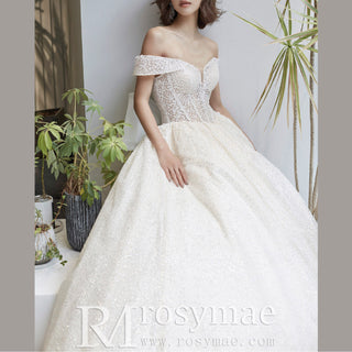 Off-Shoulder Wedding Dresses and Bridal Gowns with Sequined