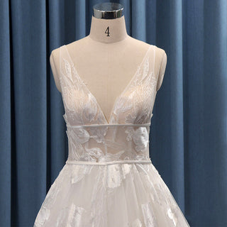 Classic Plunging V-neck Illusion Bodice A-line Wedding Dress